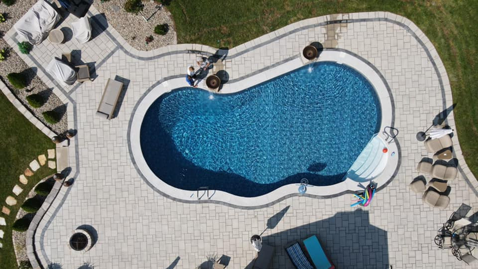 Arial shot of custom in ground swimming pool located near St Louis MO