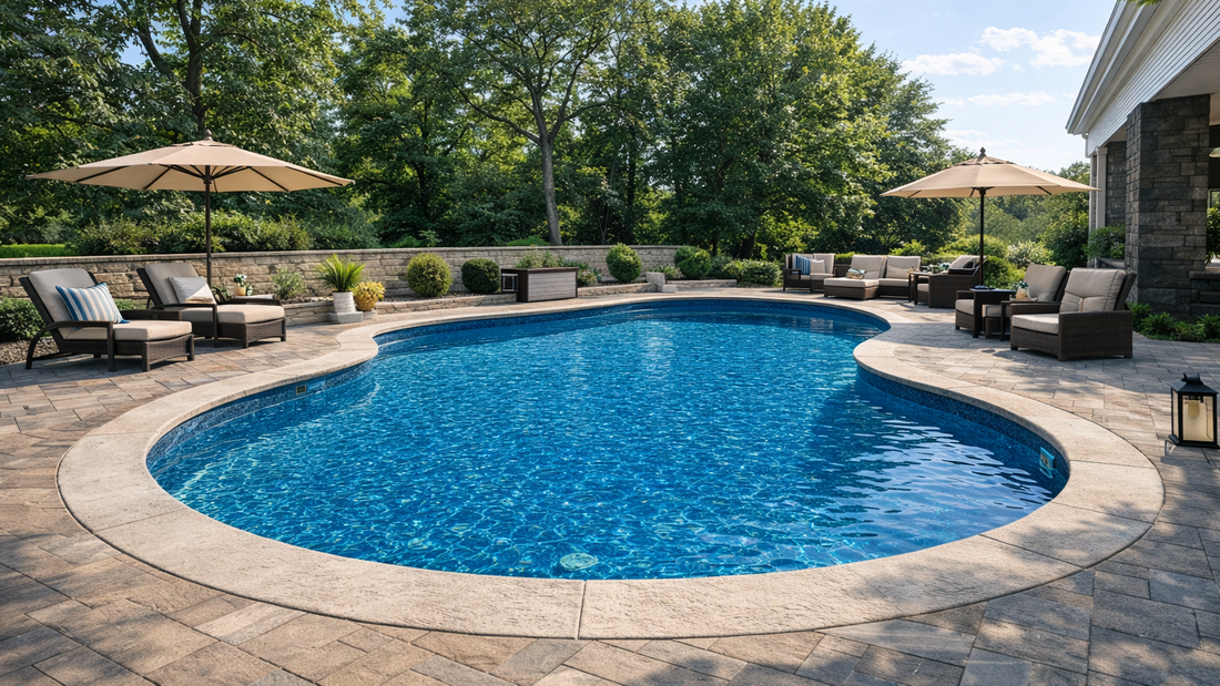 Luxury pool installation with paver deck and retaining wall in St. Louis County Missouri