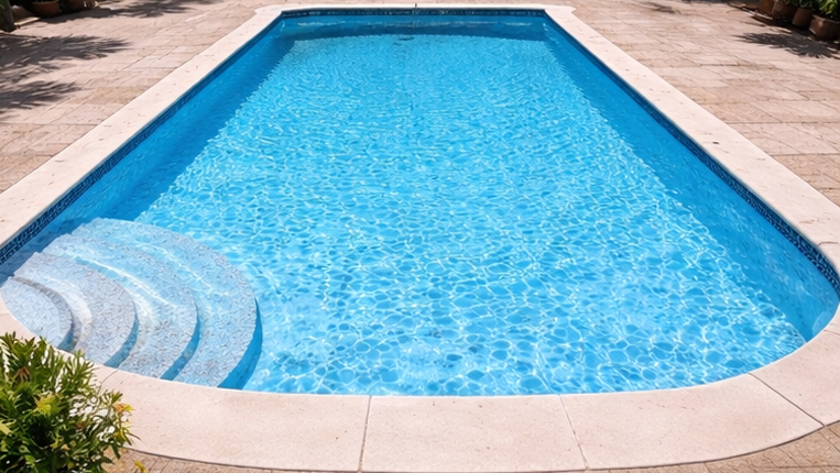 After shot of custom in ground pool that has been resurfaced