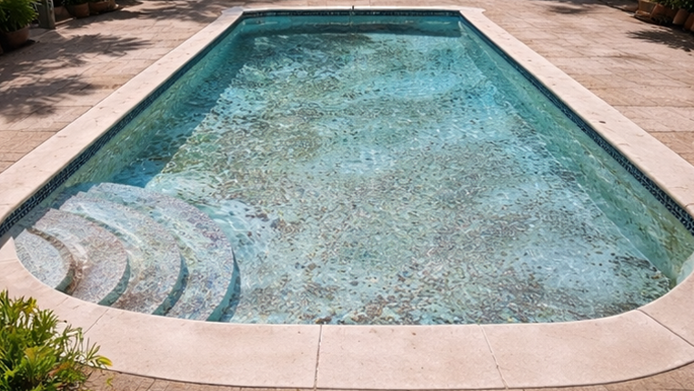 Before shot of custom in ground pool that needs resurfacing