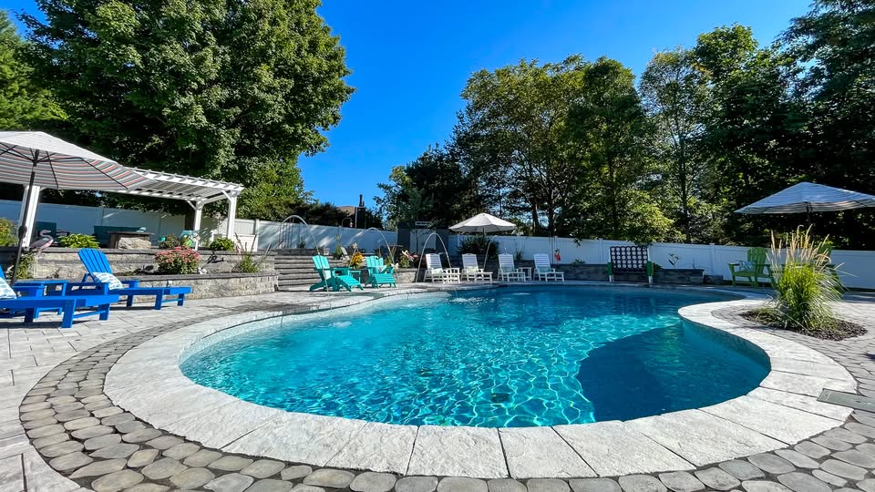 Amazing in-ground custom pool on sunny afternoon near St. Louis Missouri