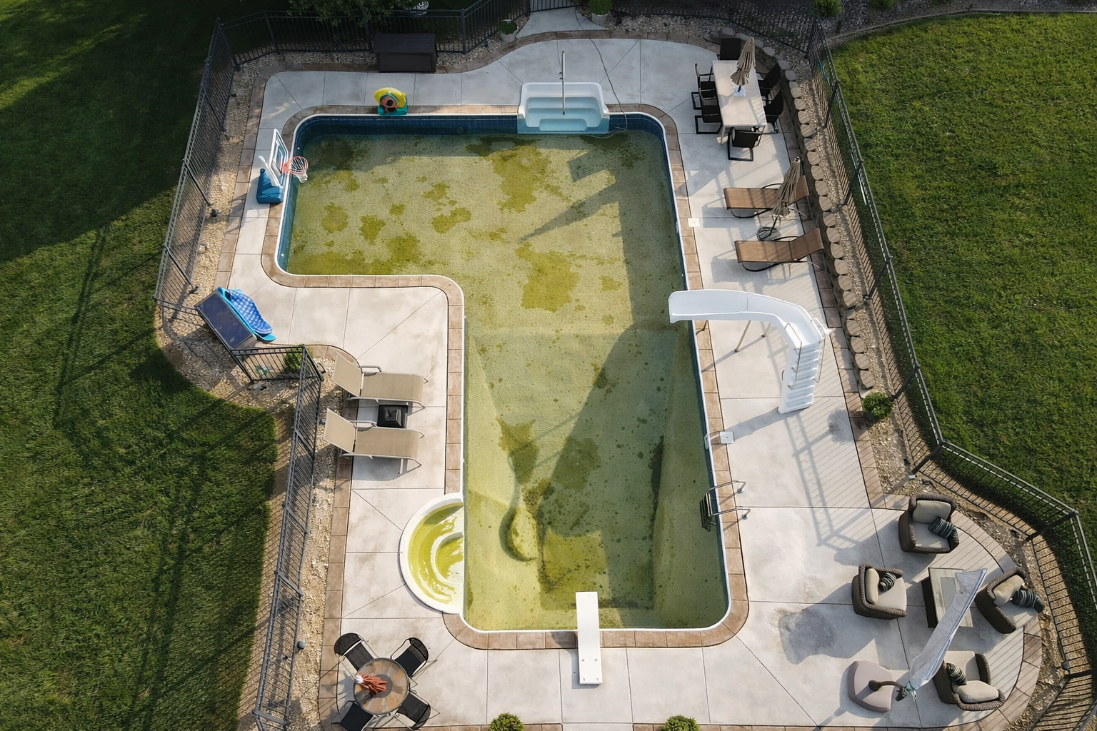 Neglected pool before shot